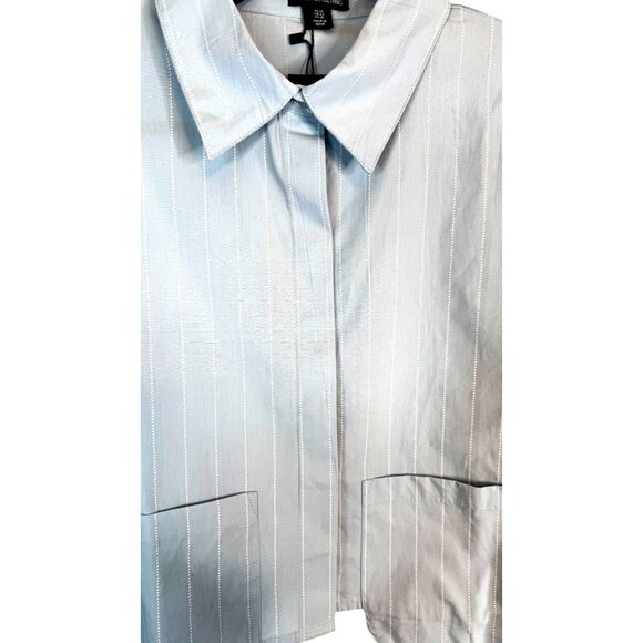 NWT PrettyLittleThing Size 10 Poplin Blue Pinstripe Pocket Detail Cropped Shirt - Picture 4 of 13